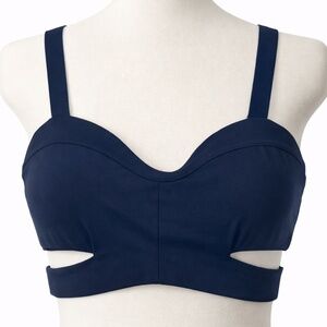 NWT GLOWMODE Feather Fit Fabric Cutout side Navy Sports Bra Yoga Top XS